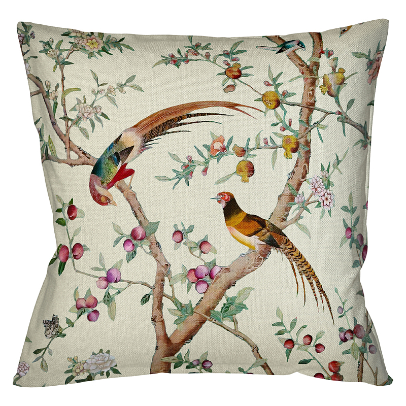        Beige Chinoiserie Birds in the Peach Orchard Cushion    -- | Loft Concept 
