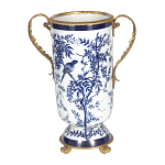 Ваза с бронзовыми ручками и синим цветочным узором Blue & White Ornament варинант исполнения - 1 | Loft Concept в Ростове-на-Дону