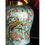Ваза округлой формы из фарфора с рисунком и бронзовой крышкой Turquoise Blooming Garden варинант исполнения - 3 | Loft Concept в Ростове-на-Дону