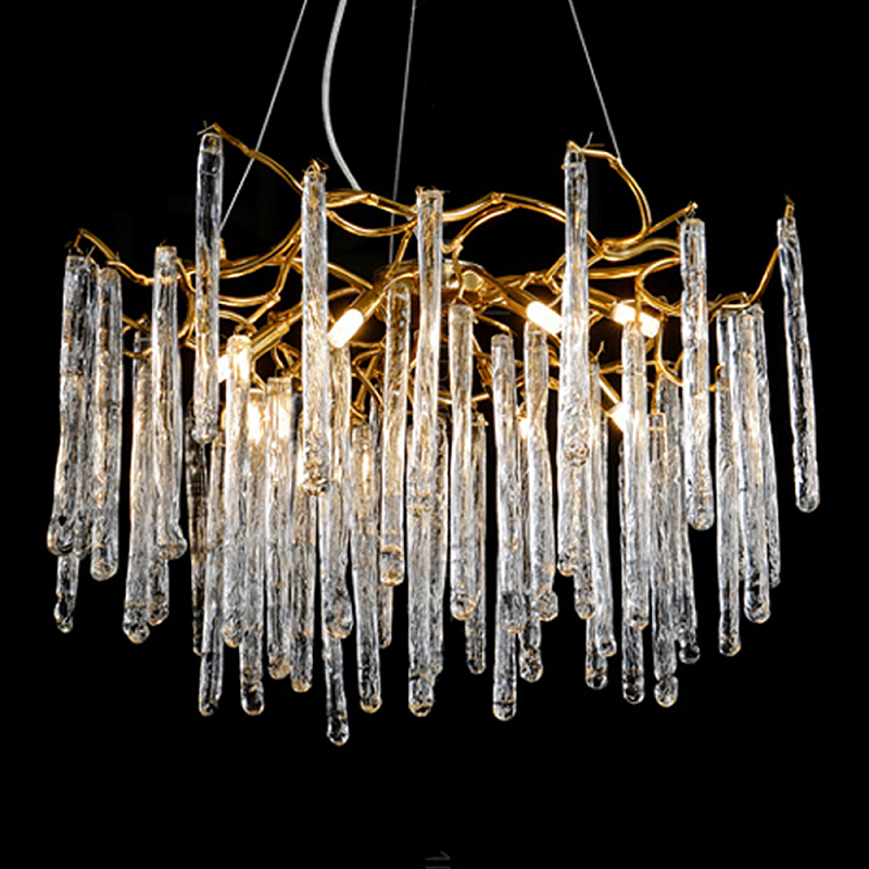 Люстра на подвесе с каркасом из металла и прозрачными подвесками из стекла Droplet Chandelier Золотой Прозрачный Люстра на подвесе с каркасом из металла и прозрачными подвесками из стекла Droplet Chandelier Золотой Прозрачный в Ростове-на-Дону | Loft Concept