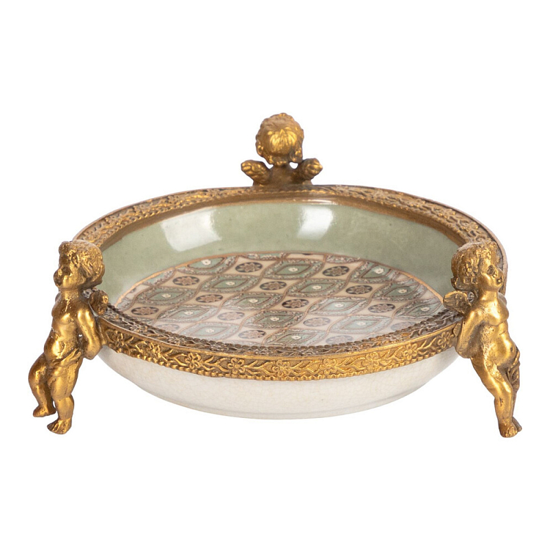 Чаша фарфоровая на бронзовых ножках в виде ангелов Porcelain Angels of Paradise Бронза в Ростове-на-Дону | Loft Concept 