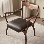 Стул деревянный с мягким сиденьем из коричневой натуральной кожи Moon Walnut Furniture варинант исполнения - 5 | Loft Concept в Ростове-на-Дону