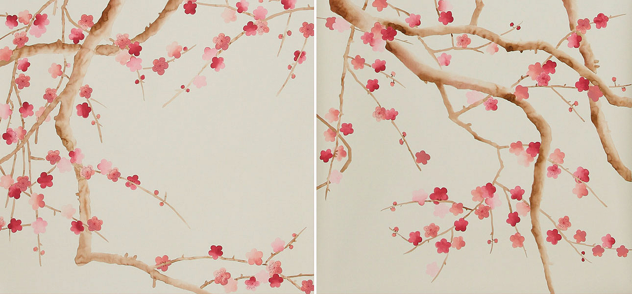 Обои ручная роспись Plum Blossom Blossom on Satin Grey dyed silk Обои ручная роспись Plum Blossom Blossom on Satin Grey dyed silk - Loft-Concept в Ростове-на-Дону