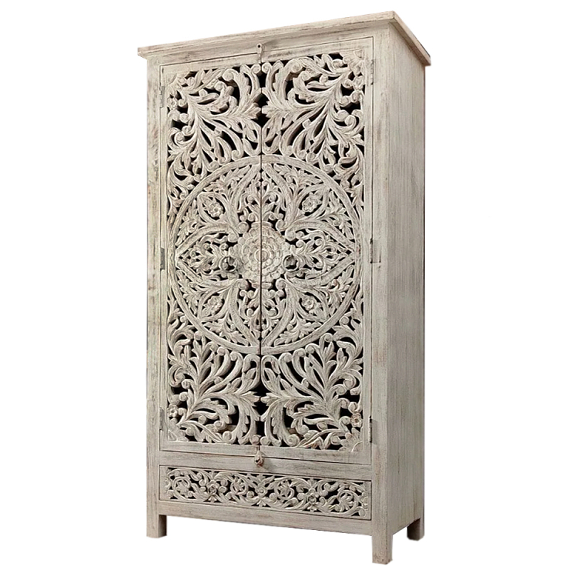Шкаф с орнаментом ручная резьба из дерева Indian Antique Furniture Серый Шкаф с орнаментом ручная резьба из дерева Indian Antique Furniture Серый в Ростове-на-Дону | Loft Concept