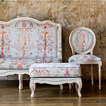 Мягкая банкетка из массива бука серая с растительным орнаментом Raffael Grey Floral Banquette варинант исполнения - 7 | Loft Concept в Ростове-на-Дону