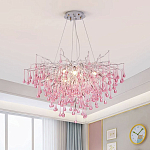 Люстра серебрянная с розовыми стеклянными подвесками в форме капель FAIRYTREE Light варинант исполнения - 1 | Loft Concept в Ростове-на-Дону