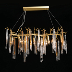 Люстра линейная золотого цвета с декоративными ветвями и длинными стеклянными подвесками в форме сосулек Droplet Chandelier варинант исполнения - 2 | Loft Concept в Ростове-на-Дону