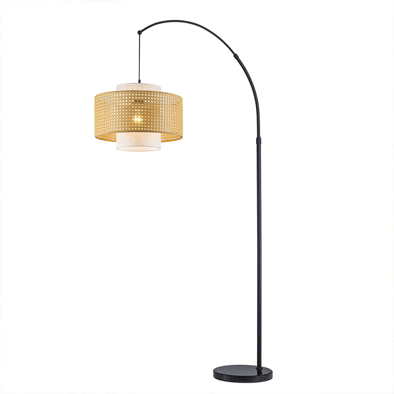 Торшер с декоративным поясом из плетеного бамбука Biuloggicu Черный Бежевый в Ростове-на-Дону | Loft Concept 