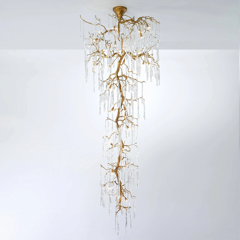 Люстра большая каскадная с прозрачными подвесками в форме капель Droplet Chandelier Золотой Прозрачный Люстра большая каскадная с прозрачными подвесками в форме капель Droplet Chandelier Золотой Прозрачный в Ростове-на-Дону | Loft Concept