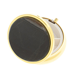 Таблетница карманная круглая с 3-мя отделениями с зеркалом и накладкой из натурального камня Соколиный глаз Gold Stone Pillboxes варинант исполнения - 2 | Loft Concept в Ростове-на-Дону