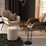 Банкетка круглая бежевый велюр на 4-х металлических ножках черного цвета SANJAY варинант исполнения - 5 | Loft Concept в Ростове-на-Дону