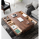 Кофейный стол из массива дерева с выдвижными ящиками Coffee Walnut Table варинант исполнения - 2 | Loft Concept в Ростове-на-Дону