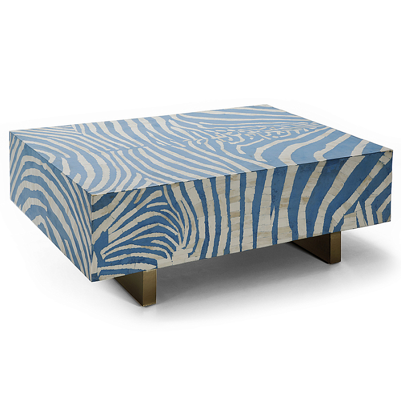 Кофейный стол Kenya Coffee Table Bone Inlay ZEBRA blue ivory ( слоновая кость ) Голубой Золотой в Ростове-на-Дону | Loft Concept 