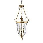Подвесной светильник латунный с рифленым прозрачным плафоном и тремя свечеподобными лампами в классическом стиле Hinkley варинант исполнения - 1 | Loft Concept в Ростове-на-Дону