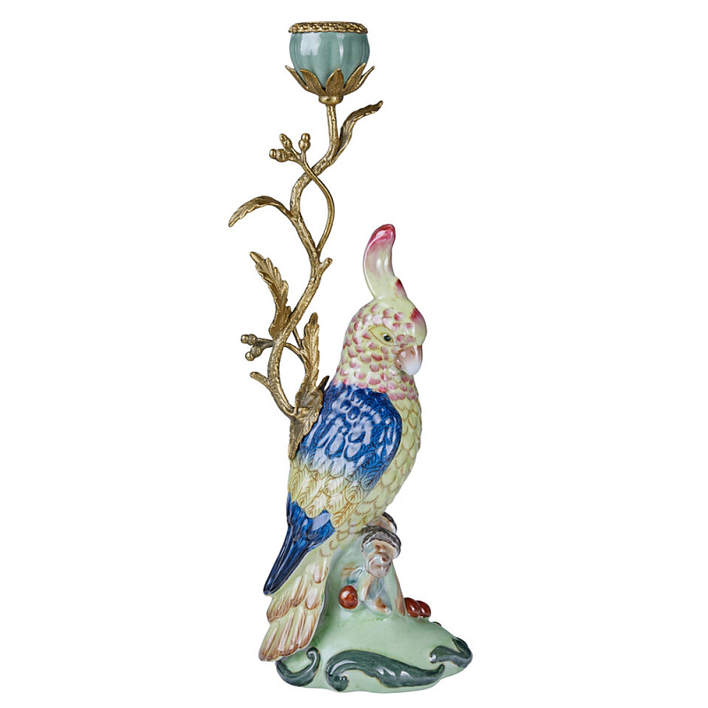 Подсвечник в образе попугая из фарфора с бронзовыми элементами Eden Garden Мульти Бронза в Ростове-на-Дону | Loft Concept 