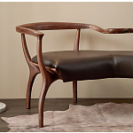 Кушетка с деревянным каркасом и сиденьем из коричневой натуральной кожи Moon Walnut Furniture варинант исполнения - 1 | Loft Concept в Ростове-на-Дону