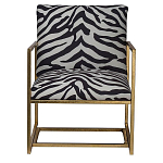 Кресло с металлическим золотистым каркасом и мягкой обивкой с чёрно-белым принтом зебры Wild animals варинант исполнения - 1 | Loft Concept в Ростове-на-Дону