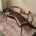 Кушетка с деревянным каркасом и сиденьем из коричневой натуральной кожи Moon Walnut Furniture варинант исполнения - 7 | Loft Concept в Ростове-на-Дону