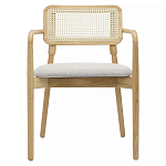 Стул обеденный с мягким сиденьем и спинкой из плетеного ротанга Wood and Textile Chair варинант исполнения - 1 | Loft Concept в Ростове-на-Дону