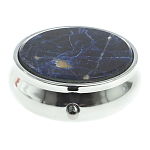 Таблетница карманная круглая с 3-мя отделениями с зеркалом и накладкой из натурального камня Содалит Silver Stone Pillboxes варинант исполнения - 3 | Loft Concept в Ростове-на-Дону