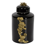 Банка с крышкой из фарфора с бронзовым цветочным элементом Eden Garden варинант исполнения - 1 | Loft Concept в Ростове-на-Дону