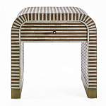 Тумбочка прикроватная с ящиком Tofino Stripes Bone Inlay Bedside Beige варинант исполнения - 1 | Loft Concept в Ростове-на-Дону