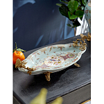 Блюдо овальное из голубого фарфора с ручками в виде бабочек и цветочным рисунком Blue Garden варинант исполнения - 2 | Loft Concept в Ростове-на-Дону