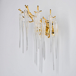 Бра золотого цвета с разветвленными ветвями и длинными прозрачными подвесками в форме стеклянных сосулек Droplet Chandelier варинант исполнения - 3 | Loft Concept в Ростове-на-Дону