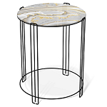 Стол журнальный круглый с серой столешницей из стекла на 4-х черных ножках Gray and Gold Marble варинант исполнения - 1 | Loft Concept в Ростове-на-Дону