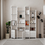 Стеллаж прямой ассиметричный с полками и 4-мя дверцами ARYA BOOKCASE WHITE варинант исполнения - 4 | Loft Concept в Ростове-на-Дону