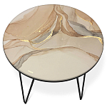 Стол журнальный с круглой столешницей из стекла на 3-х черных ножках Beige Marble варинант исполнения - 2 | Loft Concept в Ростове-на-Дону