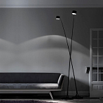 Торшер с изогнутой черной металлической стойкой и цилиндрическим плафоном Davide Groppi варинант исполнения - 6 | Loft Concept в Ростове-на-Дону