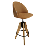 Барный стул со спинкой и металлической подставкой на 3-х деревянных ножках Горчичный Велюр Vendramin Chair варинант исполнения - 1 | Loft Concept в Ростове-на-Дону