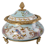 Шкатулка с крышкой из голубого фарфора с риунком птиц и цветов Blue Garden варинант исполнения - 1 | Loft Concept в Ростове-на-Дону