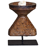 Подсвечник из массива тика на металлической подставке Wooden Carved Candlestick варинант исполнения - 1 | Loft Concept в Ростове-на-Дону