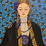 Панно ручная вышивка бисером Портрет девушки в голубых тонах варинант исполнения - 2 | Loft Concept в Ростове-на-Дону