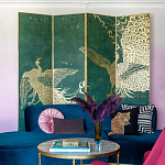 Обои ручная роспись в стиле Арт-деко Whistler Peacocks Original colourway on green painted silk варинант исполнения - 1 | Loft Concept в Ростове-на-Дону