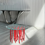 Дизайнерский журнальный стол с круглой прозрачной столешницей и основанием в виде красных металлических тросов Wires варинант исполнения - 2 | Loft Concept в Ростове-на-Дону