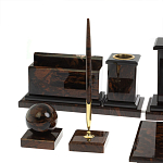 Настольный письменный набор с часами из природного камня обсидиана  Gift for Manager варинант исполнения - 4 | Loft Concept в Ростове-на-Дону