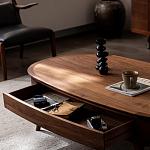 Кофейный стол овальный из дерева с 2-мя ящиками Coffee Walnut Table варинант исполнения - 7 | Loft Concept в Ростове-на-Дону