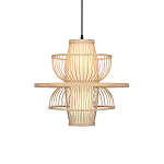 Подвесной светильник фигурный из деревянных прутьев с плафоном из натуральной ткани Light Inside the Cell варинант исполнения - 2 | Loft Concept в Ростове-на-Дону