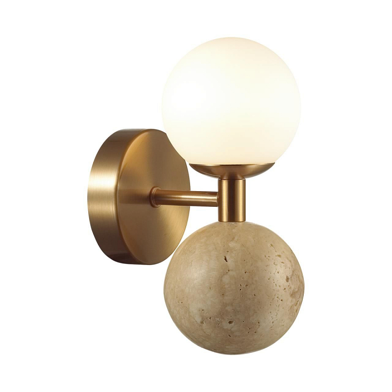 Бра с шарообразным матовым плафоном и шаром из камня на металлическом основании Orb Essence Латунь Белый Белый Мрамор Bianco Черный Мрамор Nero Бежевый в Ростове-на-Дону | Loft Concept 