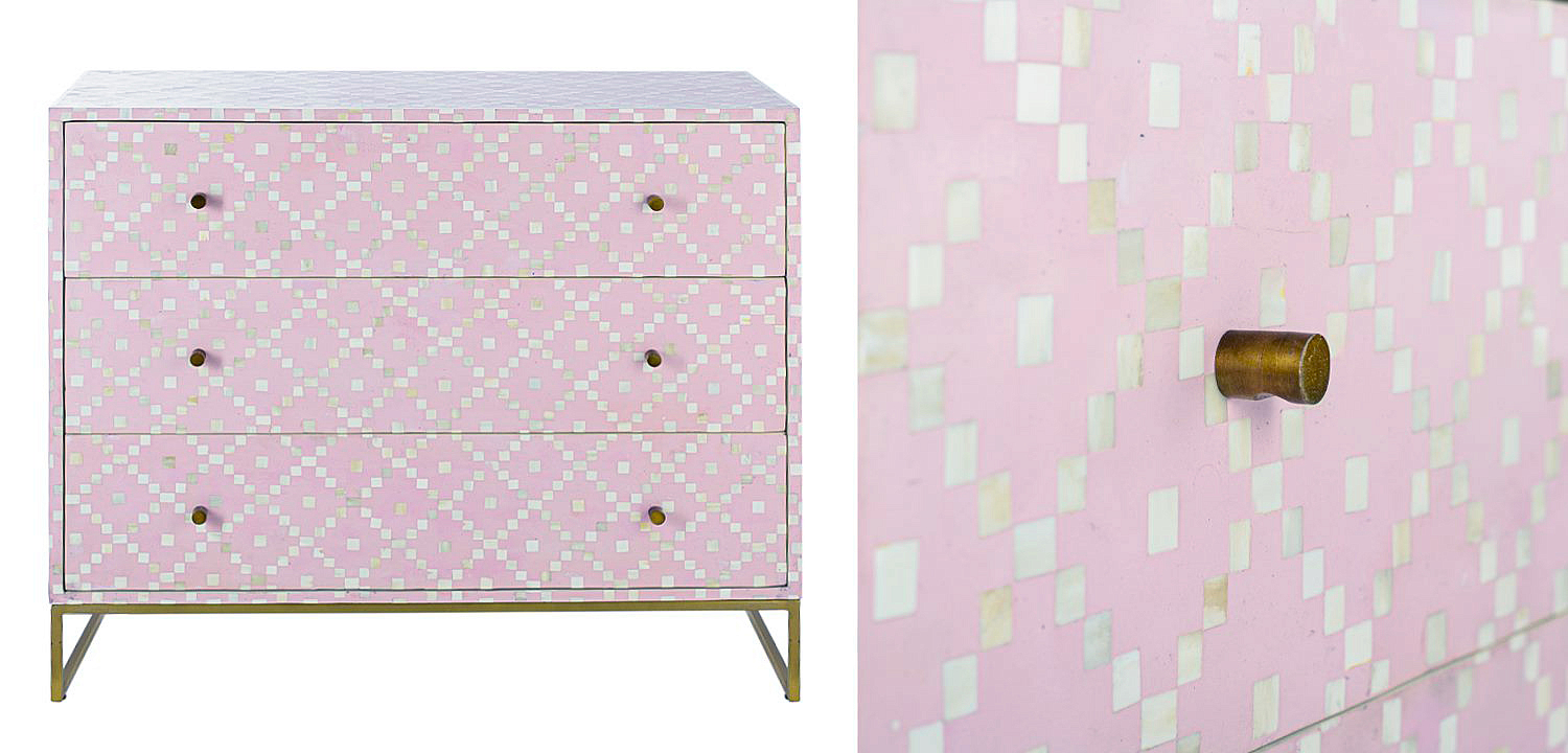 Комод инкрустация костью Pink Indian Bone Inlay 3 drawer Розовый Комод инкрустация костью Pink Indian Bone Inlay 3 drawer Розовый - Loft-Concept в Ростове-на-Дону