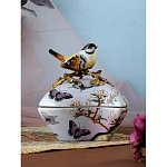 Шкатулка фиолетового цвета с рисунком бабочек и крышкой с фигуркой птицы на ветке Eden Garden варинант исполнения - 8 | Loft Concept в Ростове-на-Дону