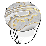 Стол журнальный круглый с серой столешницей из стекла на 4-х черных ножках Gray and Gold Marble варинант исполнения - 2 | Loft Concept в Ростове-на-Дону