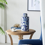 Ваза цилиндрической формы с крышкой и синим цветочным узором на белом фоне Blue & White Ornament варинант исполнения - 7 | Loft Concept в Ростове-на-Дону