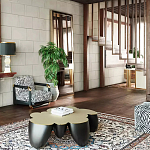 Дизайнерский журнальный стол округлой формы чёрный с золотой столешницей Fufem варинант исполнения - 3 | Loft Concept в Ростове-на-Дону