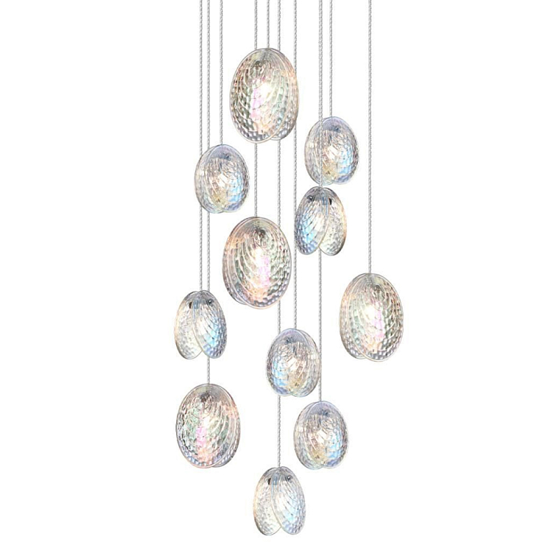 Люстра каскадная с 11-ю круглыми плафонами из рельефного стекла Disc Light Черный Прозрачный Перламутровый Люстра каскадная с 11-ю круглыми плафонами из рельефного стекла Disc Light Черный Прозрачный Перламутровый в Ростове-на-Дону | Loft Concept