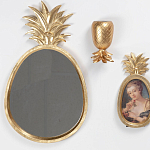 Зеркало овальной формы с золотистой рамкой и декоративной верхушкой в виде ананаса Pineapple Shine  варинант исполнения - 1 | Loft Concept в Ростове-на-Дону