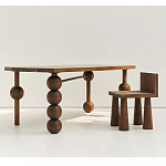 Обеденный стол деревянный с круглыми декоративными элементами на ножках Koko варинант исполнения - 5 | Loft Concept в Ростове-на-Дону